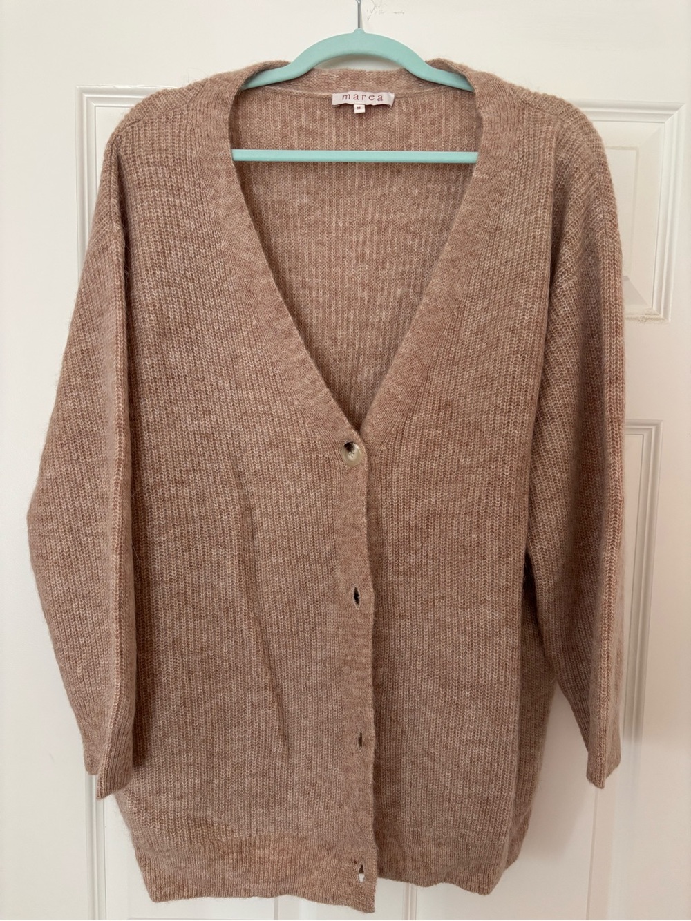 Marea Relaxed V-Neck Button Cardigan — Taupe